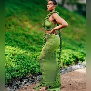 Custom Green Ribbed 2 Piece Dress Set Size L